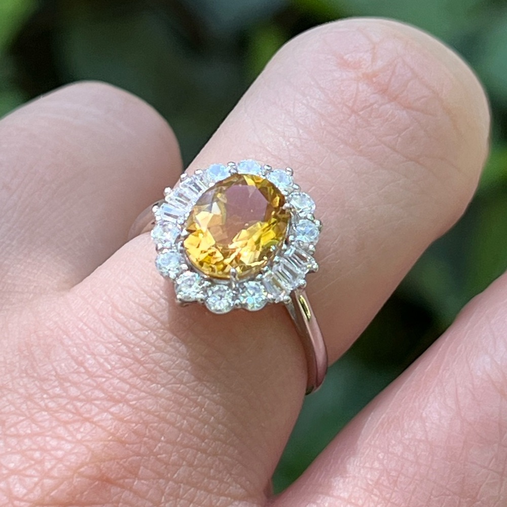 Sterling silver adjustable citrine zirconia ring